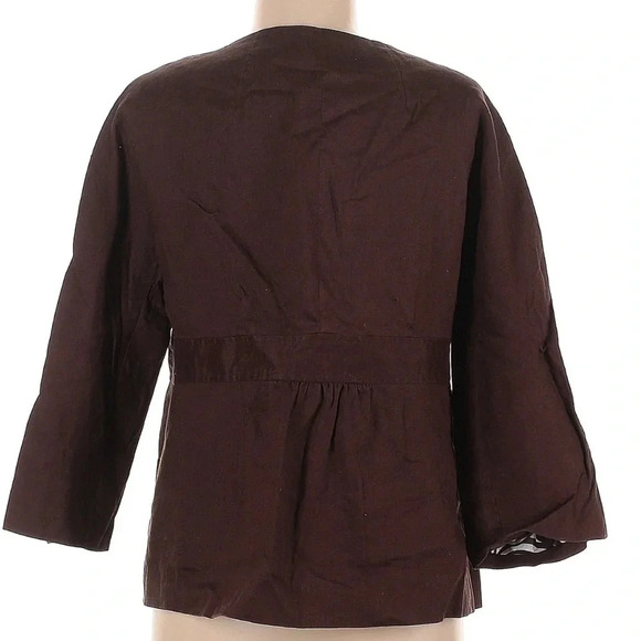 Tweeds Brown 100% Linen 3/4 Sleeves Neutral Button Front Cropped Blazer Size L - Picture 2 of 8